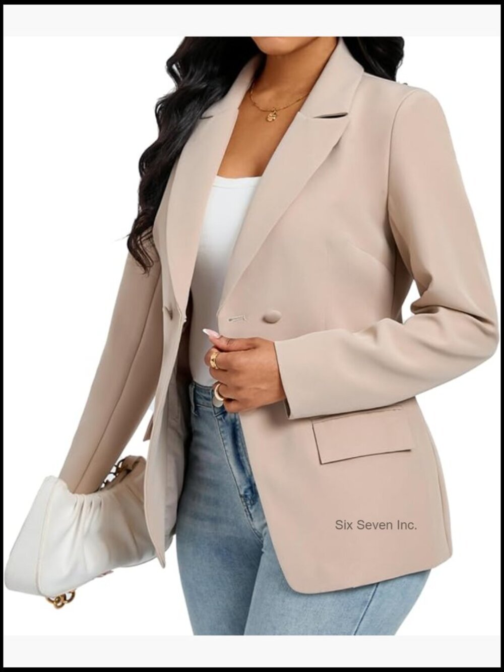 Long Sleeve Notch Lapel Work Suit Blazer Open Front Jacket with Pockets